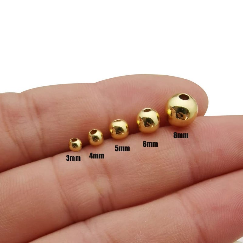 WOCRAFT 200 Pcs Mix 14K Gold Plated Beads Smooth Little Round Spacer Beads Brass Long-Lasting Tarnish Resistant Seamless Loose Beads for DIY Bracelet Jewelry Making (3/4/5/6MM-Gold) - Image 4